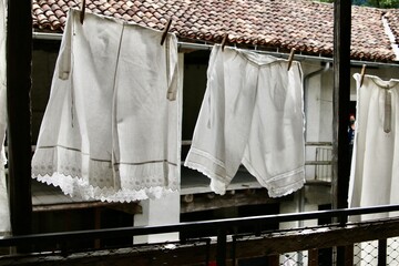 old vintage laundry drying in the sun