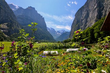 view from the valley on mountains, Lauterbrunnen interlaken, switzerland