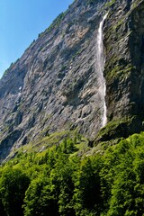 waterfall in the mountains Staubachfall, Lauterbrunner, Switzerland.