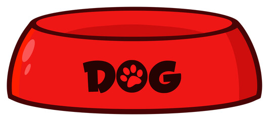 Red Dog Bowl Drawing Simple Design. Hand Drawn Illustration Isolated On Transparent Background