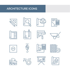 Set of architecture construction line icons. Architectural elements and floor plan icons. Real estate line icons. SVG vector illustration.