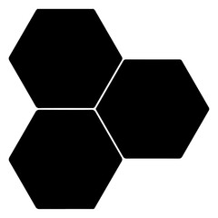 Black hexagon, honeycomb, design element, shapes, pattern with no strokes. Asset for photo collection, collage, template, frame, overlay, montage, clipping, layer mask. Transparent background.