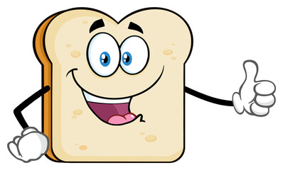 White Sliced Bread Cartoon Mascot Character Giving A Thumb Up. Hand Drawn Illustration Isolated On Transparent Background
