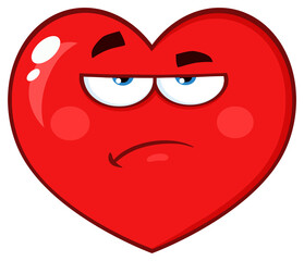 Annoyed Red Heart Cartoon Emoji Face Character With Grumpy Expression. Hand Drawn Illustration Isolated On Transparent Background