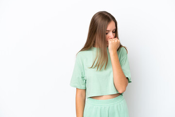 Young Lithuanian woman isolated on white background having doubts