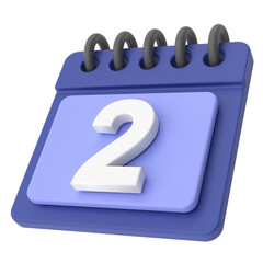 2nd. Second day of month. 3D calendar icon.