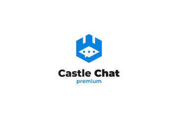 Flat castle chat bubble logo vector design illustration idea