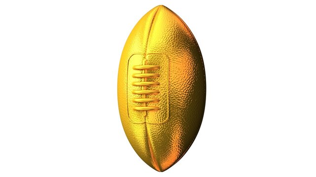 Gold Rugby Ball On White Background.
3D Illustration.