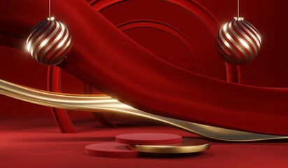 3D rendering of blank product background for cream cosmetics Modern red podium background
