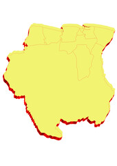 Illustration of the map of Suriname with Unitary District, Region, Province, Municipality, Federal District, Division, Department, Commune Municipality, Canton Map 3D