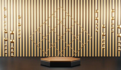 Obraz premium 3D rendering of blank product background for cream cosmetics Modern black podium background