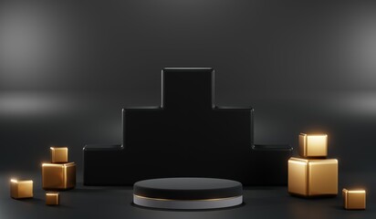 3D rendering of blank product background for cream cosmetics Modern black podium background