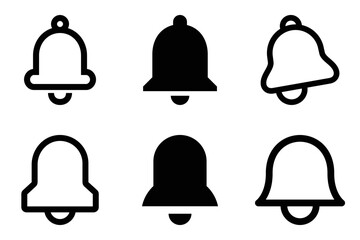 Set of vector icons bells for sites. 6 simple emblems alerts about messages.