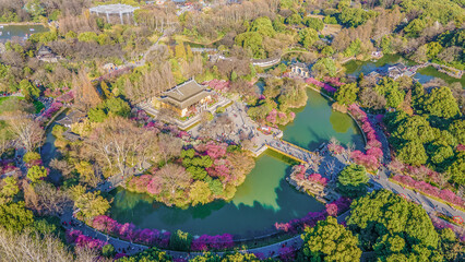 Aerial photography of Tianning Pagoda, Wenbi Pagoda, Hongmei Pavilion and Hongmei Park Scenic Spot...