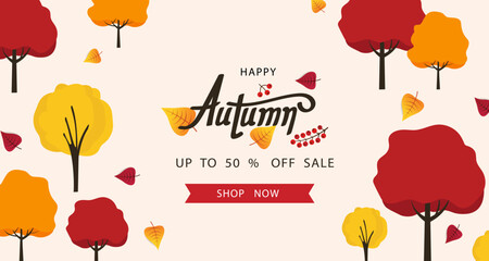 Autumn background with leaf for shopping sale Banner for promotion discount season. Vector illustration template. Thanksgiving backdrop