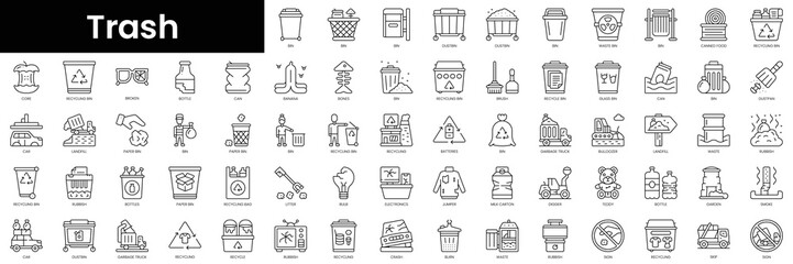 Set of outline trash icons. Minimalist thin linear web icon set. vector illustration. - obrazy, fototapety, plakaty