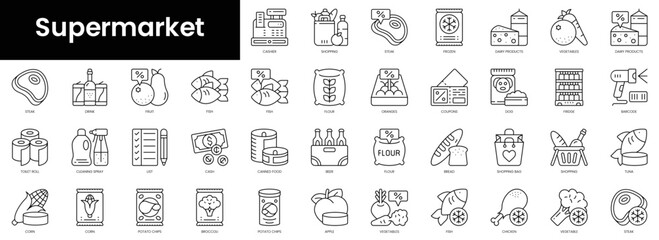 Fototapeta na wymiar Set of outline supermarket icons. Minimalist thin linear web icon set. vector illustration.