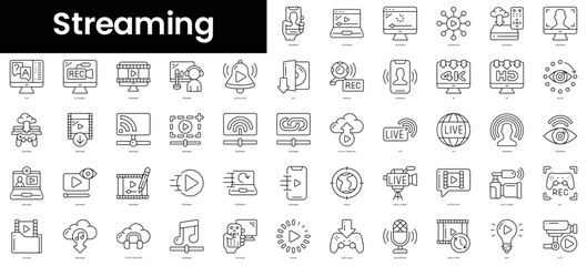 Set of outline streaming icons. Minimalist thin linear web icon set. vector illustration.