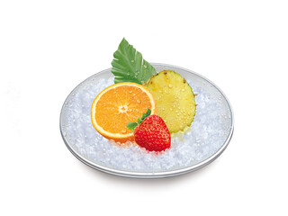 ananas, orange, fraise, fruit, sucré, aliment, frais, sain, couper, jus, juteuse, glace pilée, fraicheur, assiette, vitamine, santé, organique, dessert, nutrition, naturel