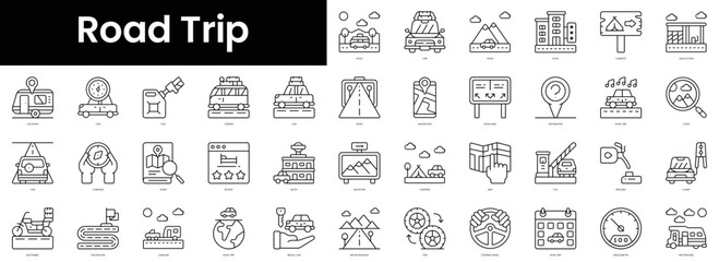 Set of outline road trip icons. Minimalist thin linear web icon set. vector illustration.