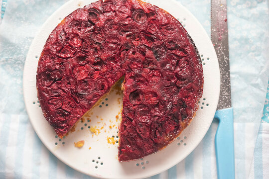 Cherry almond and honey upside down cake 