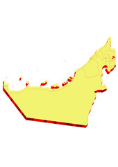 Illustration of the map of United Arab Emirates with Unitary District, Region, Province, Municipality, Federal District, Division, Department, Commune Municipality, Canton Map 3D