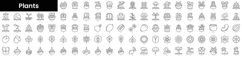 Set of outline plants icons. Minimalist thin linear web icon set. vector illustration.