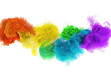 Funny clouds of colored rainbow smoke in white background