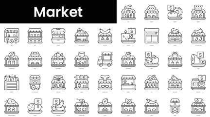 Set of outline market icons. Minimalist thin linear web icon set. vector illustration.