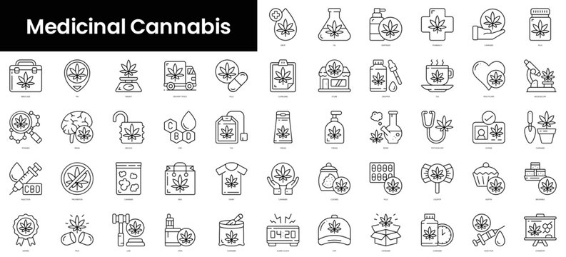 Set of outline medicinal cannabis icons. Minimalist thin linear web icon set. vector illustration.