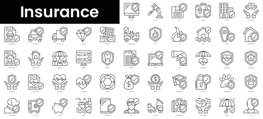 Set of outline insurance icons. Minimalist thin linear web icon set. vector illustration.