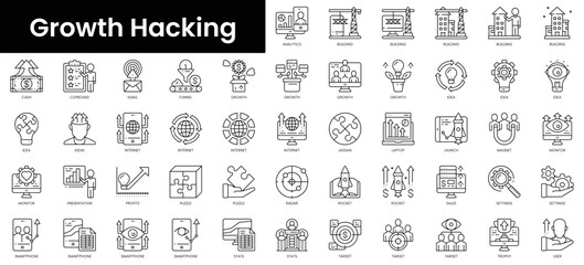 Set of outline growth hacking icons. Minimalist thin linear web icon set. vector illustration.