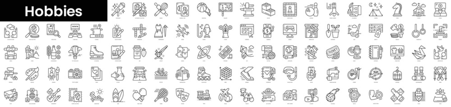 Set of outline hobbies icons. Minimalist thin linear web icon set. vector illustration.
