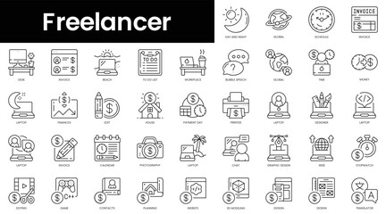 Set of outline freelancer icons. Minimalist thin linear web icon set. vector illustration.