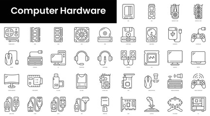 Set of outline computer hardware icons. Minimalist thin linear web icon set. vector illustration.