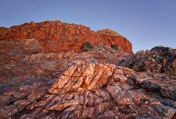Fototapeta na wymiar Bare layers of jasper in the vicinity of the village of Marble Bar, Western Australia