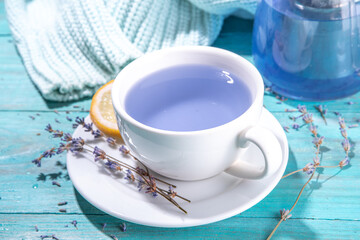 Cup of aromatic lavender tea