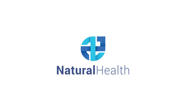 Medical cross blue colour natural drop health logo