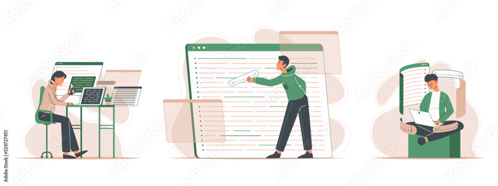 Wall mural software engineers, it developers and programmers characters. people script coding and testing, pyth