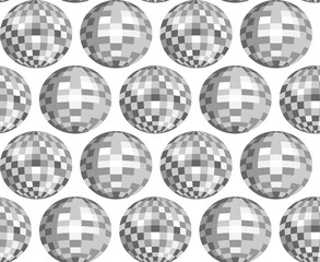 Seamless vector pattern with silver disco balls. Vector flat background. Party, celebration, psychedelic, hippie concept.