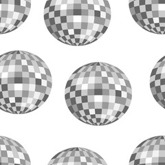 Seamless vector pattern with silver disco balls. Vector flat background. Party, celebration, psychedelic, hippie concept.