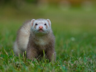  Cute ferret boy on the meadow.