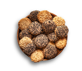 Top view of chocolate chip cookies on a plate