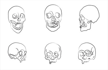 Skull drawing skull face positions set 