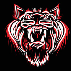 The Vector logo lion for tattoo or T-shirt print design or outwear.  Hunting style lions background. This drawing would be nice to make on the black fabric or canvas