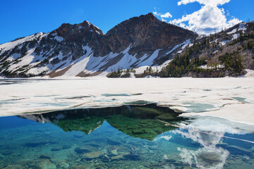Iced mountains lake