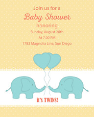 Twins baby shower invitation template vector illustration
