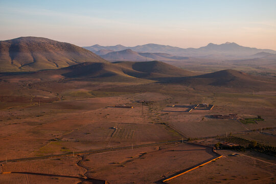 Desert Near Marrakech, Morocco, The View From Hot Air Balloon At Sunrise.