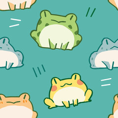Seamless Pattern with Cute Cartoon Frog Design on Green Background