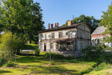 Two story wooden house of old style.